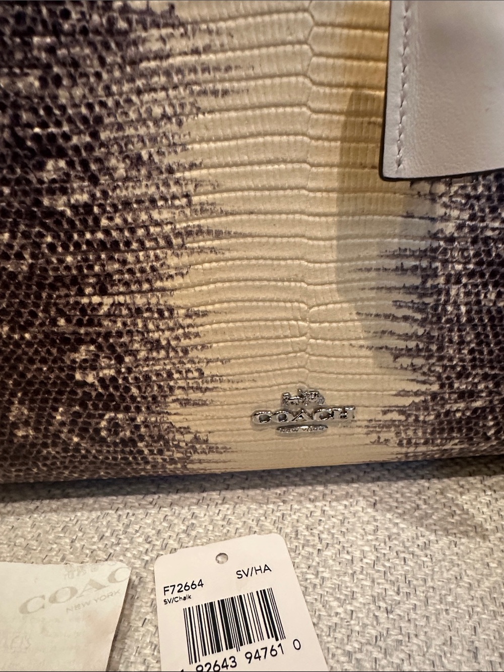 Coach Two-Tone Snakeskin-Effect Satchel in Ivory and Black - Picture 2 of 7